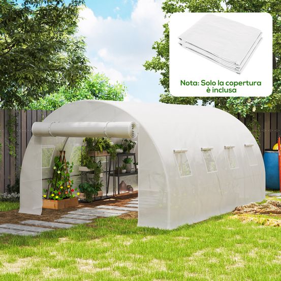 Toile de serre pe 140 g/m² 4 x 3 x 2 m blanche 8 fenêtres porte enroulable - comfortxl outdoor living