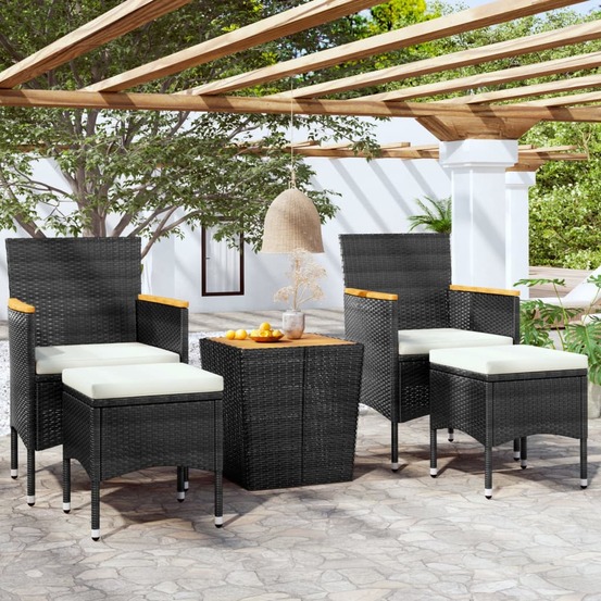 Ensemble de bistro de jardin 5pcs résine tressée et acacia noir