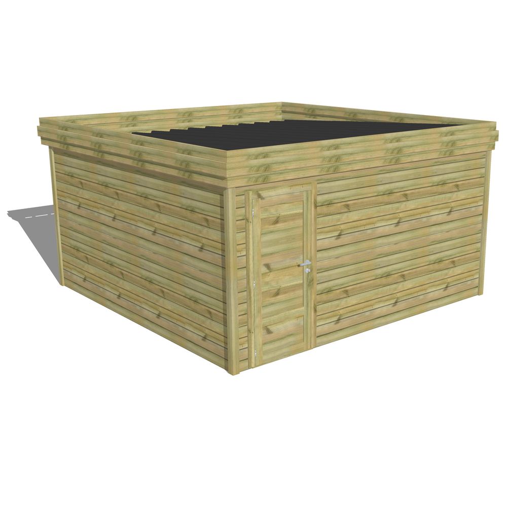 Abri de jardin bois pin traité autoclave 27mm - 4,34x4,34m / 19m2 - bac acier - abri français