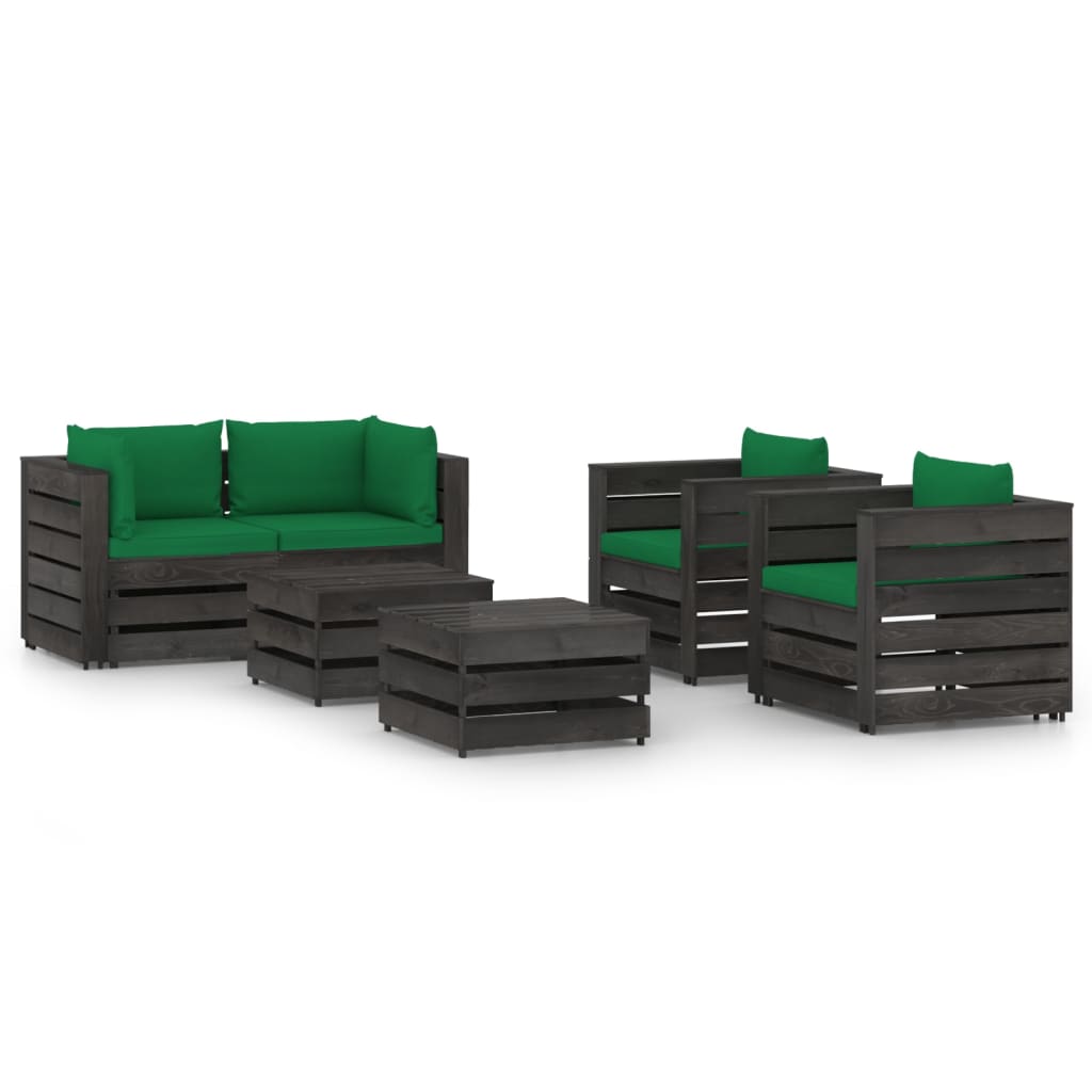 Salon de jardin meuble d'extérieur ensemble de mobilier 6 pièces avec coussins bois imprégné de gris
