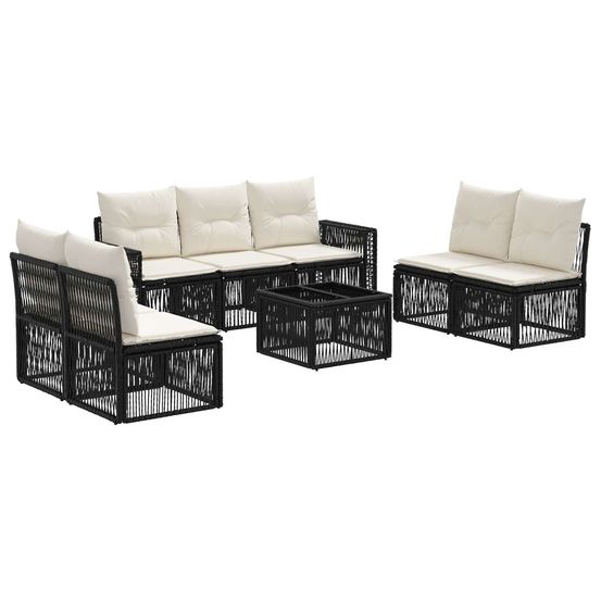 Ensemble de canapé de jardin 8 pc noir et blanc crème polyrotin