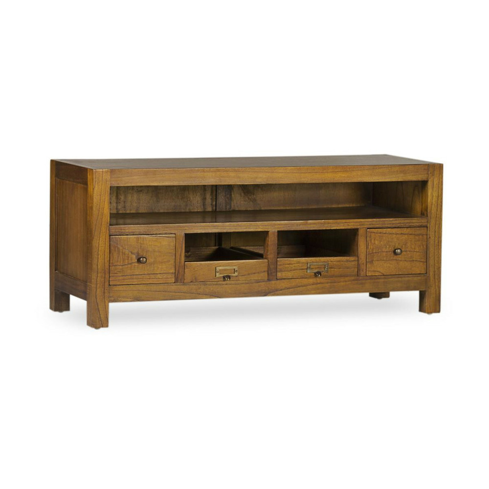 Meuble tv 4 tiroirs bronze bois marron - onéline décoration d'autrefois