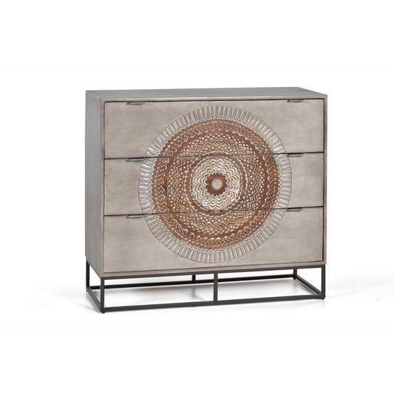 Commode 3 tiroirs bois gris - quirine décoration d'autrefois