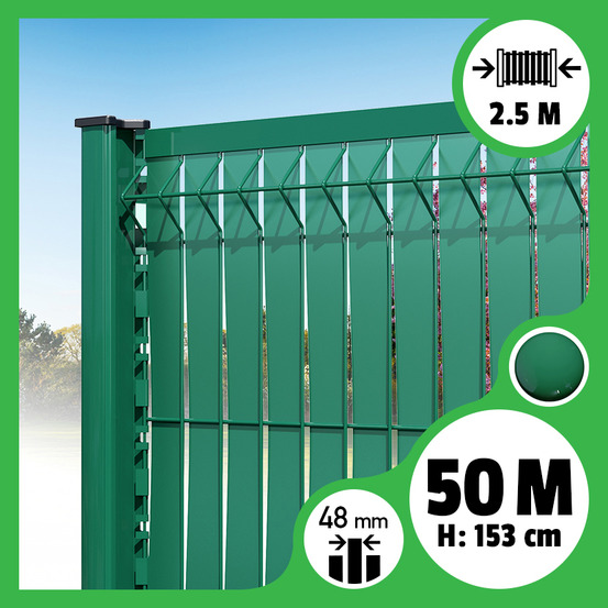 Kit 50m occultation lattes aluminium pour panneau rigide maille 55 - h 1m53 x 2m50 vert