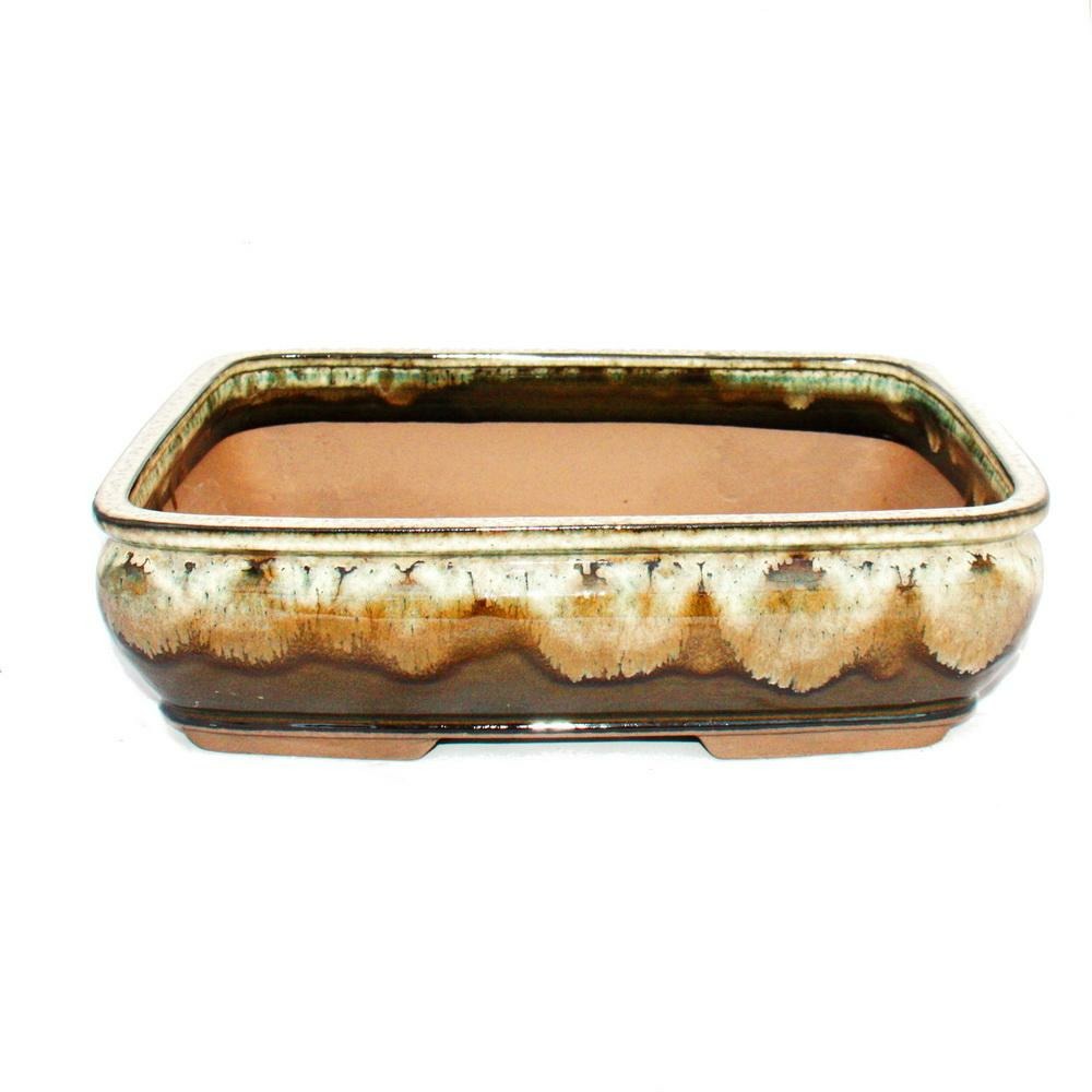 Pot à bonsaï xl - rectangulaire g92 - bicolore marron-beige - l35. 5 x w28cm x h10cm