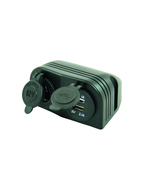 Socle 12 volts + 2 prises usb en saillie