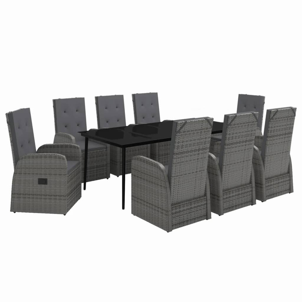Ensemble à manger de jardin avec coussins 9 pcs gris
