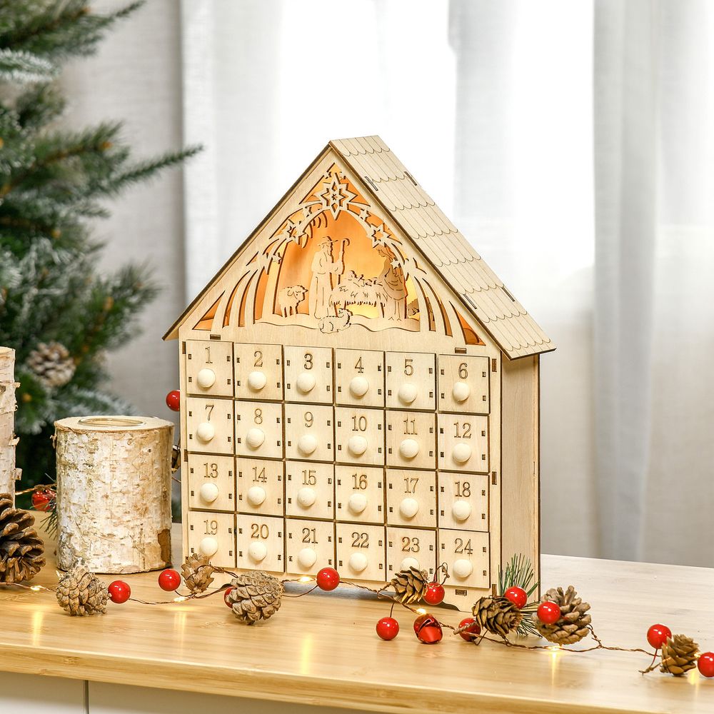 Calendrier de l'avent en contreplaqué bois naturel 30 cm