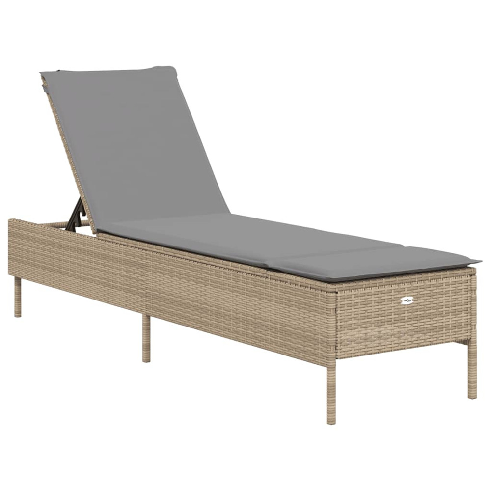 Chaise longue avec coussin beige résine tressée bain de soleil