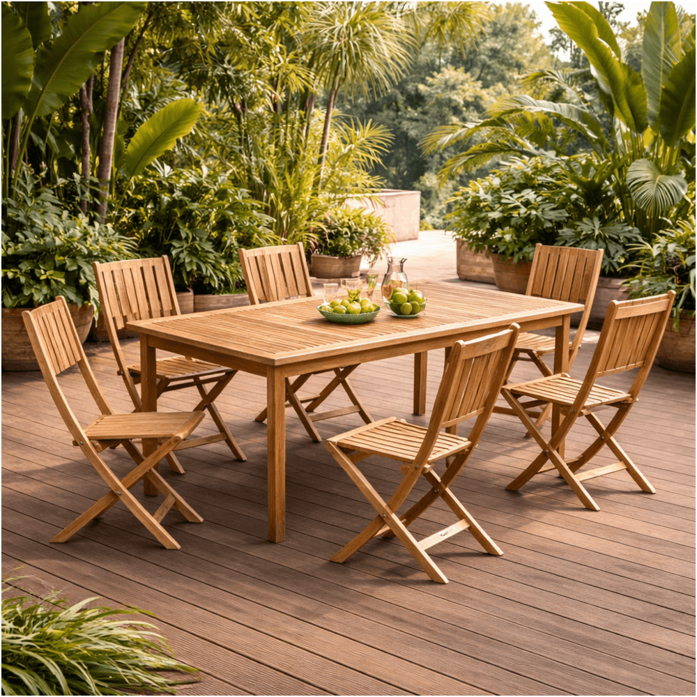 Ensemble table de jardin en teck frida 200 et 6 chaises tosca