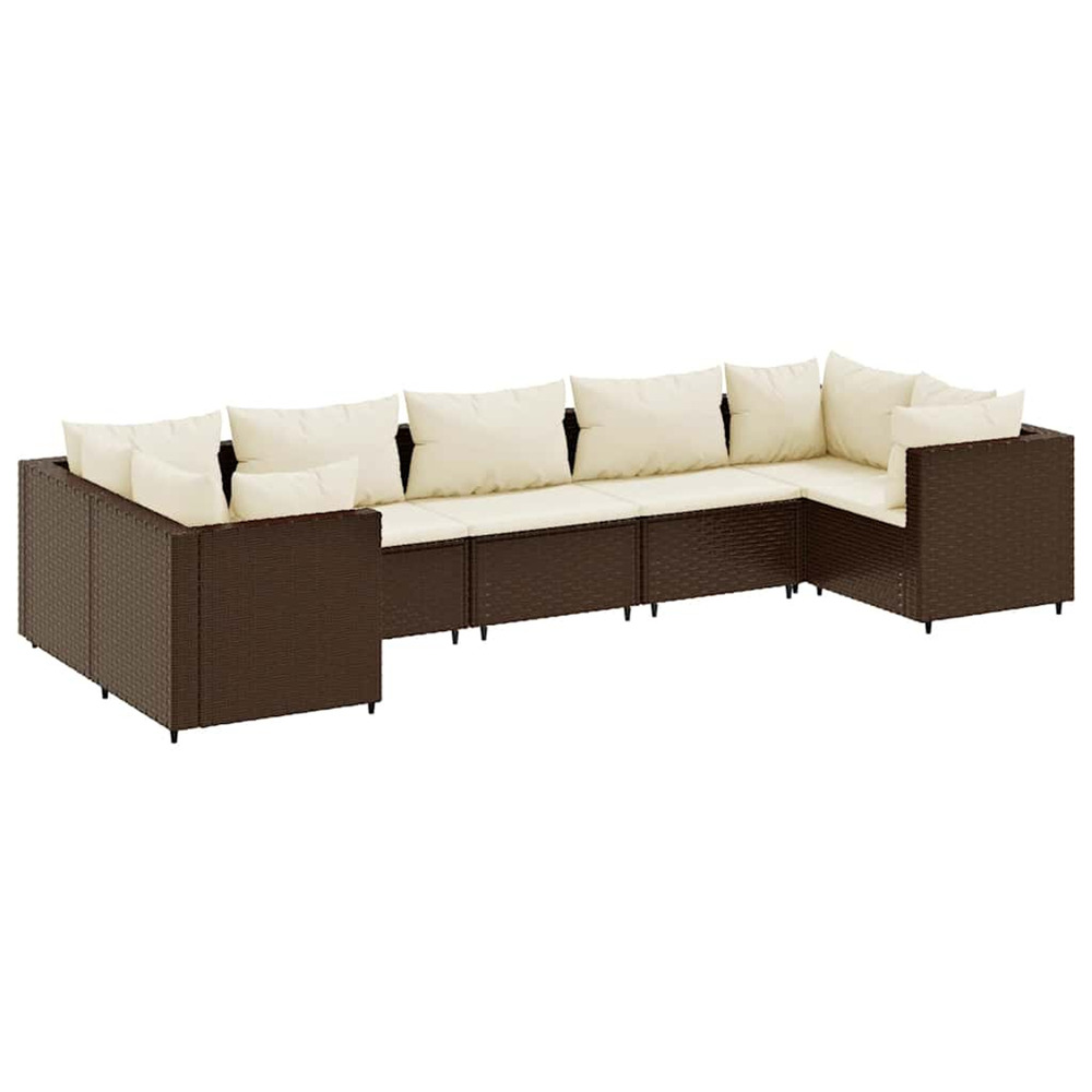 Salon de jardin avec coussins 7 pcs marron résine tressée