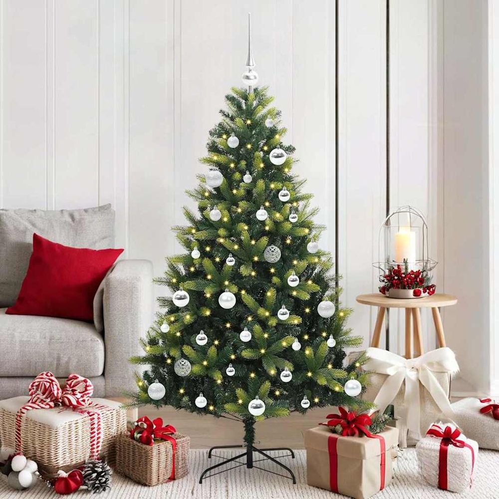 Sapin de noël artificiel réaliste 1.5m, montage facile avec lumières et boules