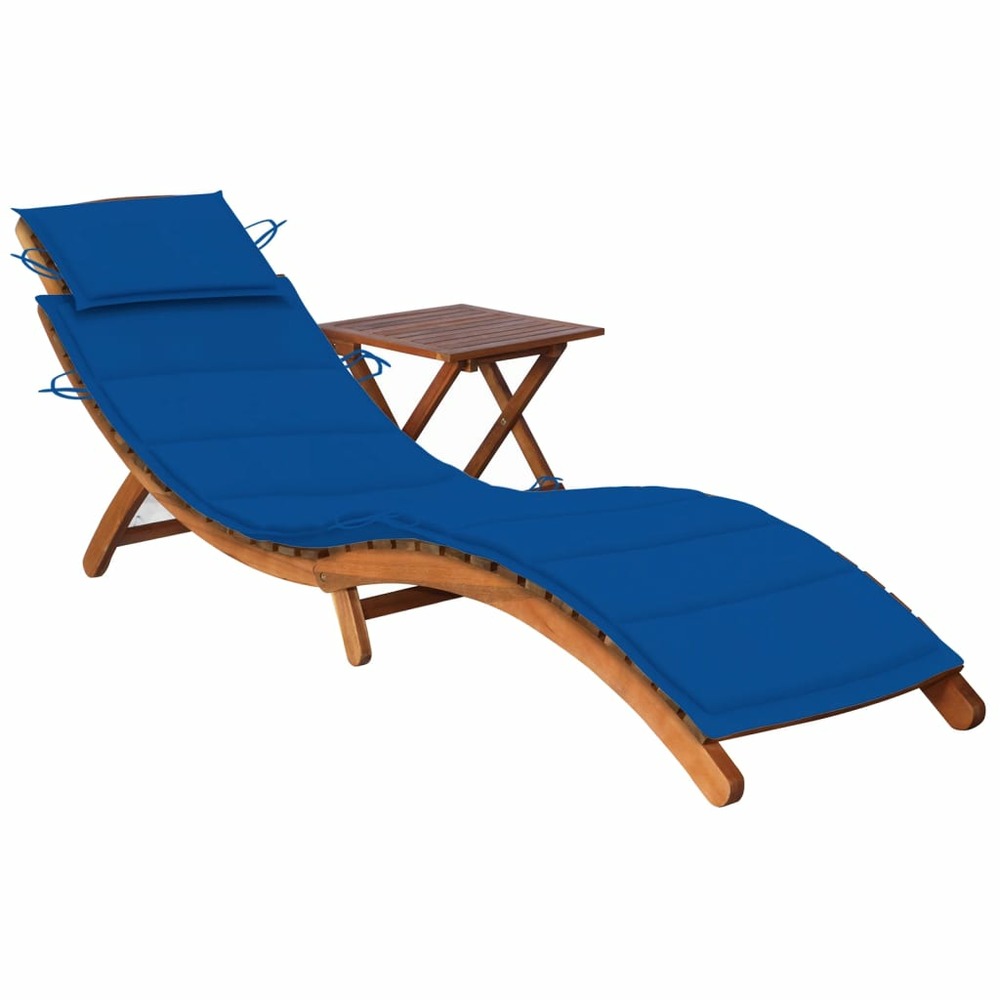 Chaise longue de jardin avec table et coussin bois d'acacia