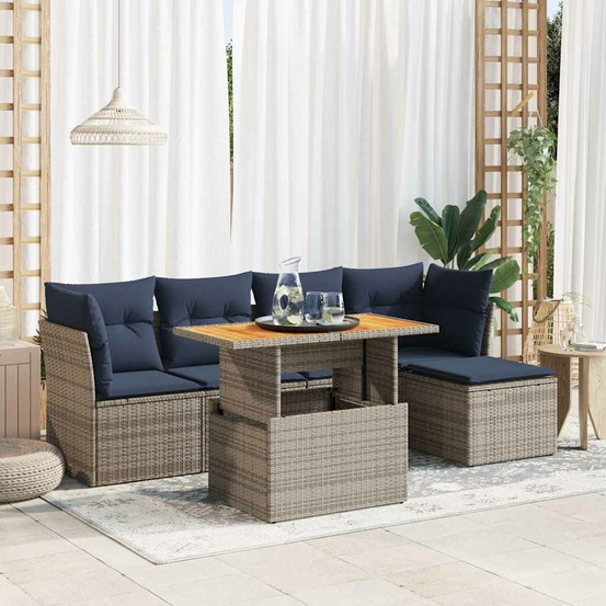 Salon de jardin 6 pcs avec coussins gris résine tressée