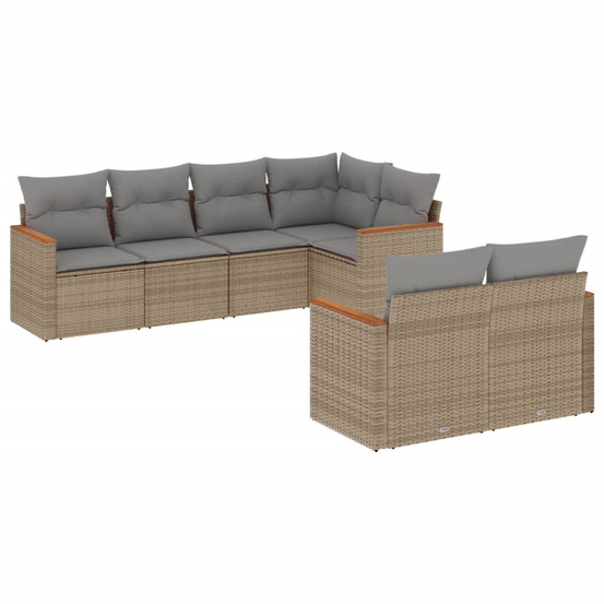 Salon de jardin avec coussins 7 pcs beige résine tressée