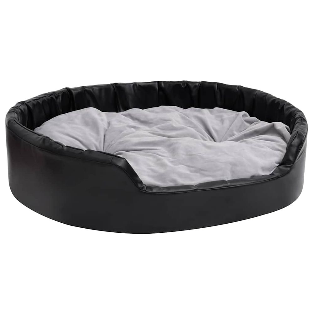 Lit chiens noir et gris 99x89x21 cm peluche et similicuir