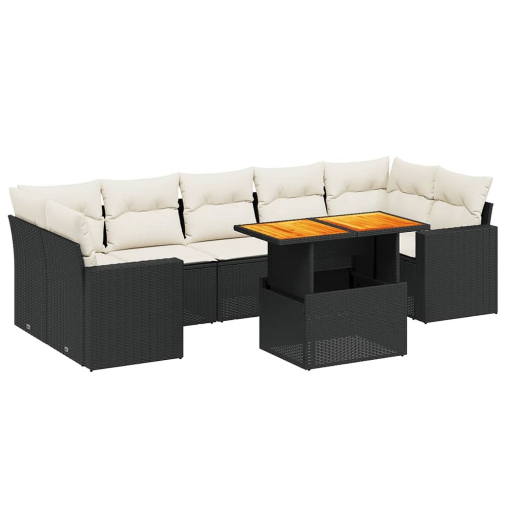 Salon de jardin 8 pcs avec coussins noir résine tressée