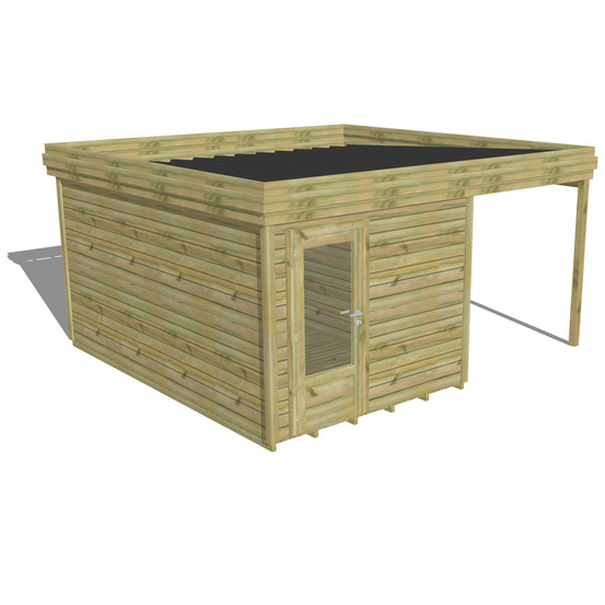 Abri de jardin bois pin traité autoclave 27mm - 4,64x4,34m / 20m2 - bac acier - plancher bois
