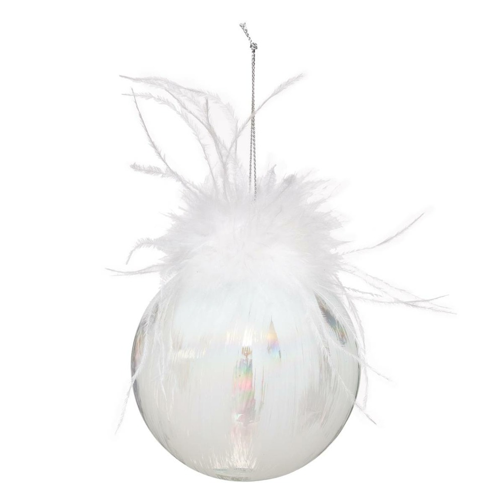 Boule de noël verre 90mm plume lignes