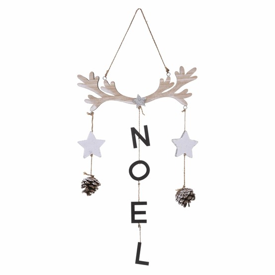 Décoration de noël à suspendre en bois terre sauvage - beige