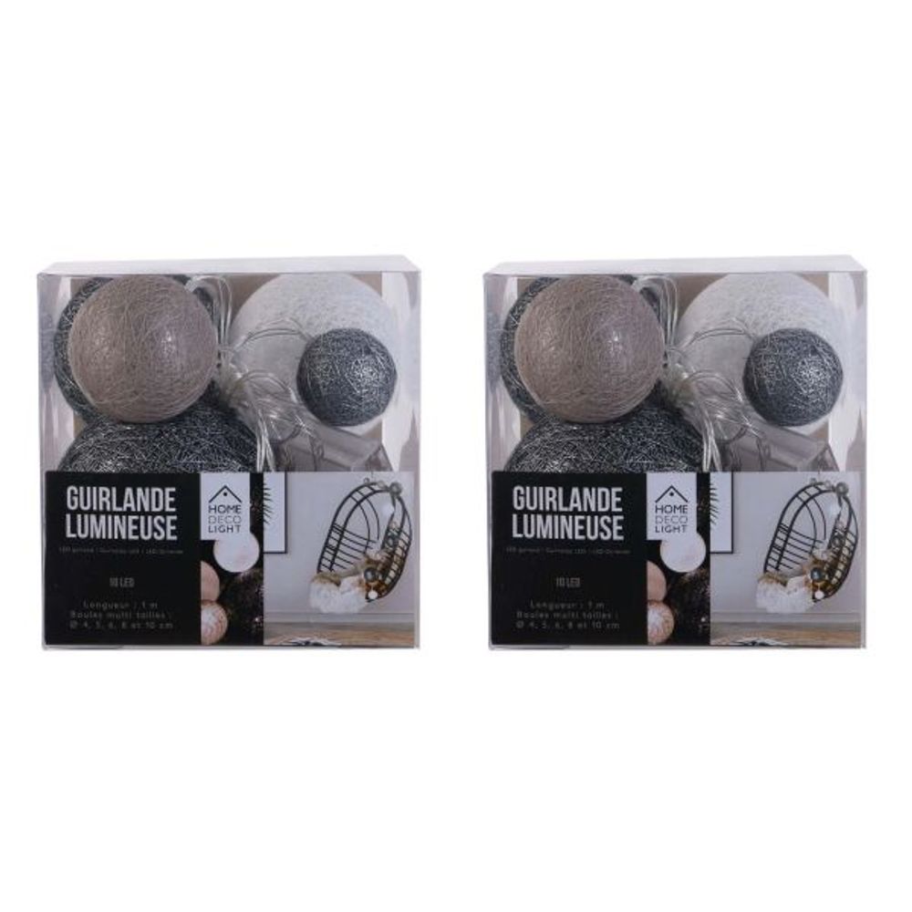 Guirlande lumineuse boules colorées 10 leds multi-tailles (lot de 2)