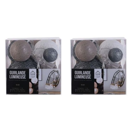 Guirlande lumineuse boules colorées 10 leds multi-tailles (lot de 2)