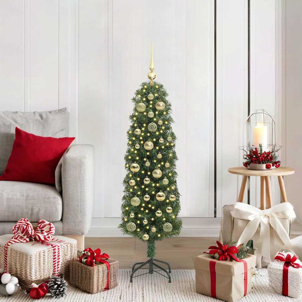Sapin de noël artificiel complet 1.20m, avec lumières led blanc chaud et boules