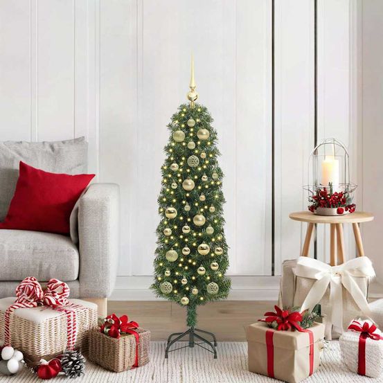 Sapin de noël artificiel complet 1.20m, avec lumières led blanc chaud et boules