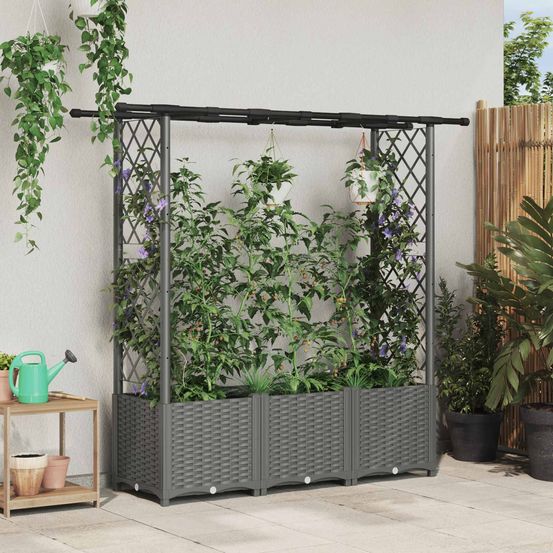 Jardinière surélevée pp extérieur avec treillis et toit suspendu 162x40x136cm gris clair