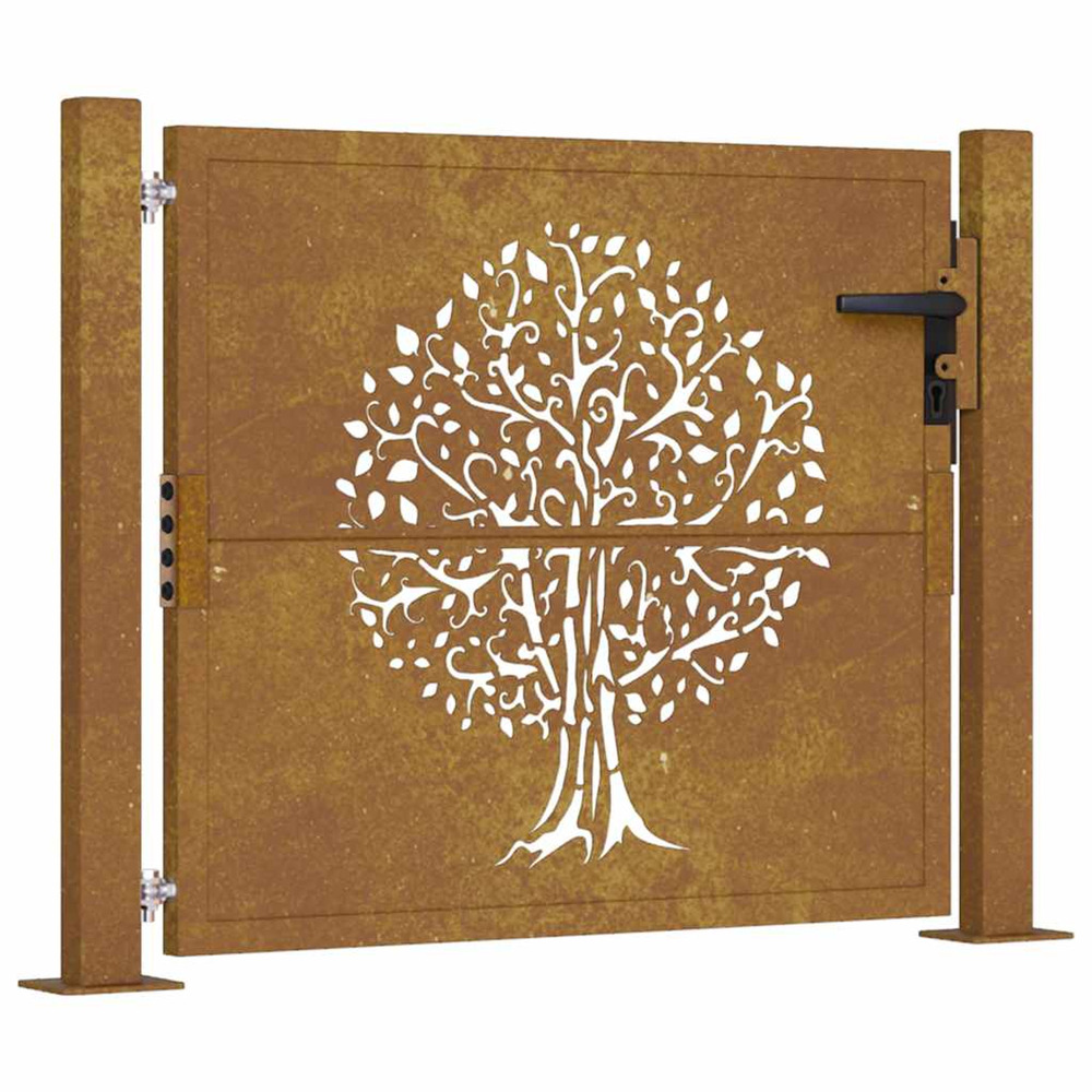 Portail de jardin 100x100 cm en acier corten avec motif arbre