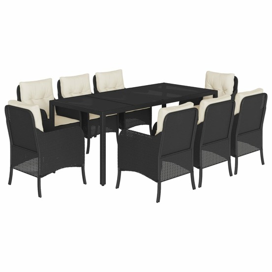 Ensemble à manger de jardin 9pcs coussins noir résine tressée
