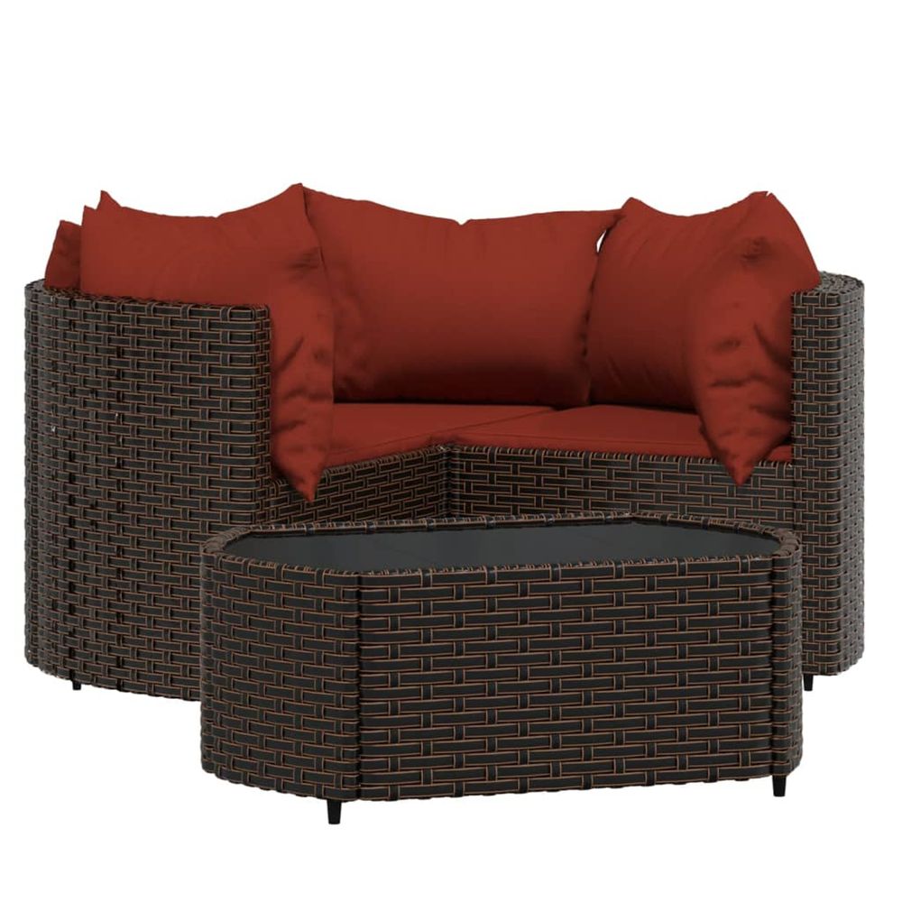 Salon de jardin 4 pcs avec coussins marron résine tressée
