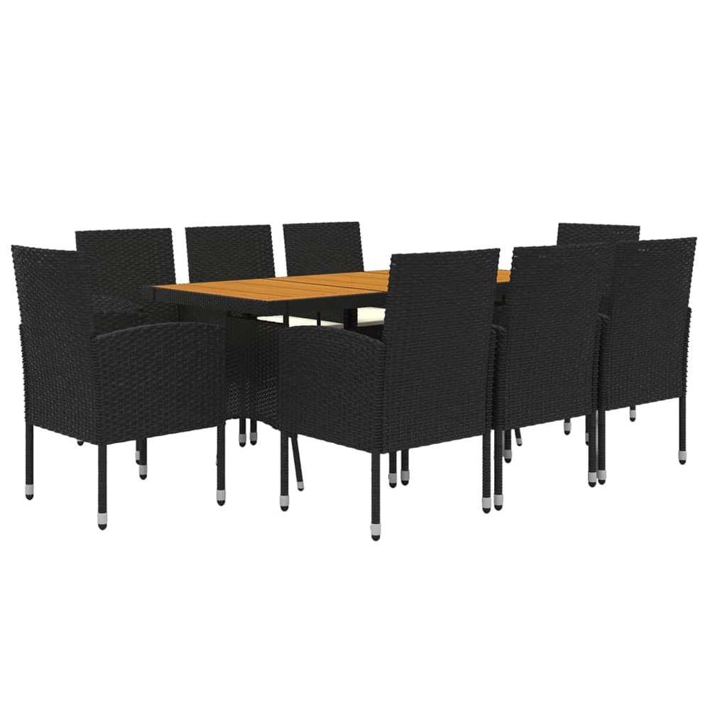 Mobilier à dîner d'extérieur 9 pièces résine tressée noir