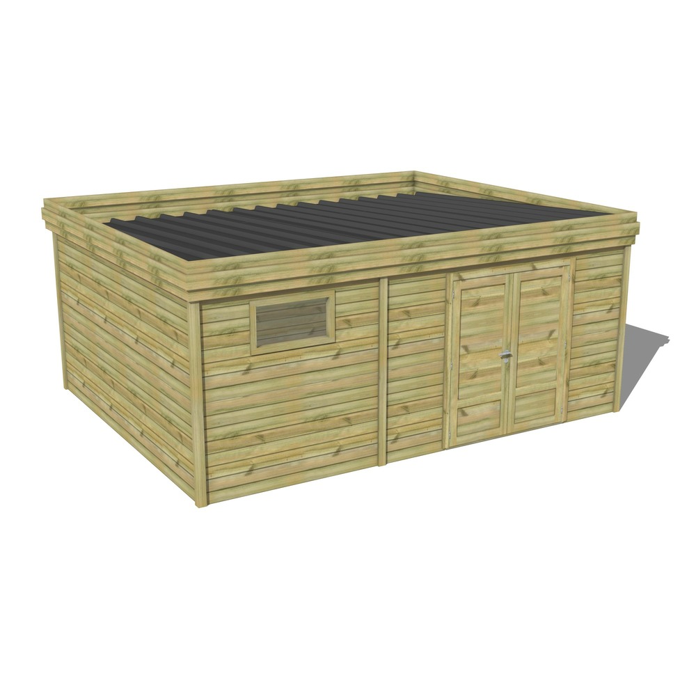 Abri de jardin bois pin traité autoclave 27mm - 5,99x4,34m / 26m2 - bac acier - abri français