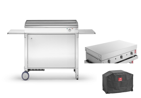 Plancha chef 80 elec - lisse + chariot fermé + couvercle + housse planet