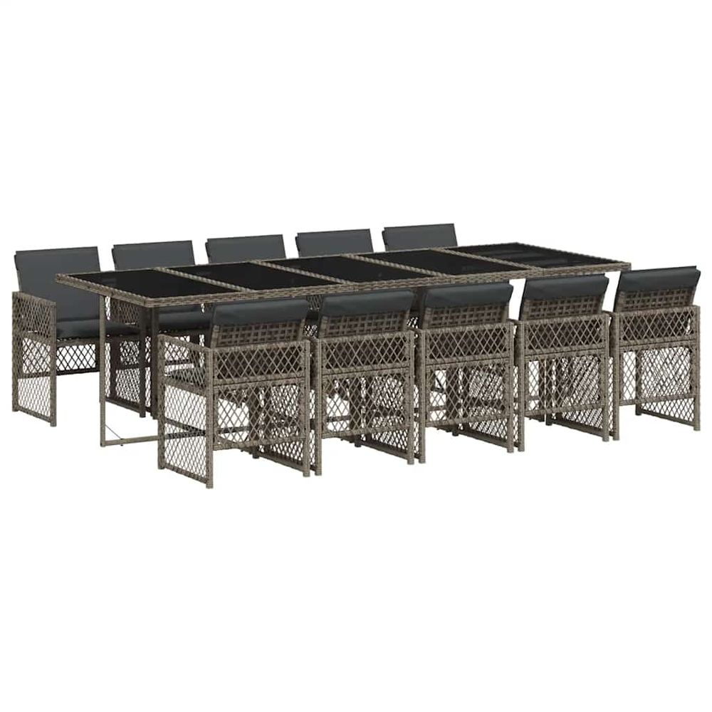 Ensemble à manger de jardin 11pcs avec coussins gris poly rotin