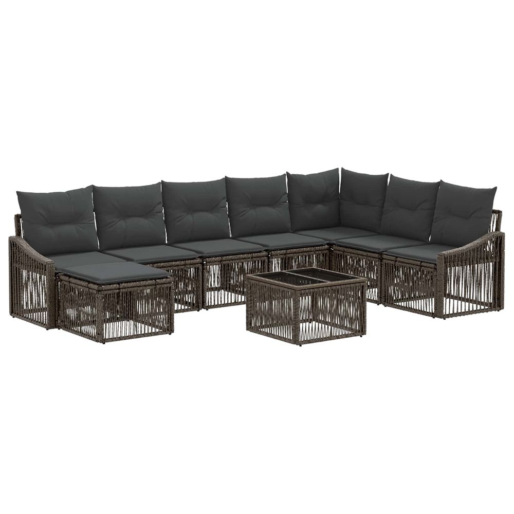 Ensemble de canapé de jardin 9 pc gris polyrotin