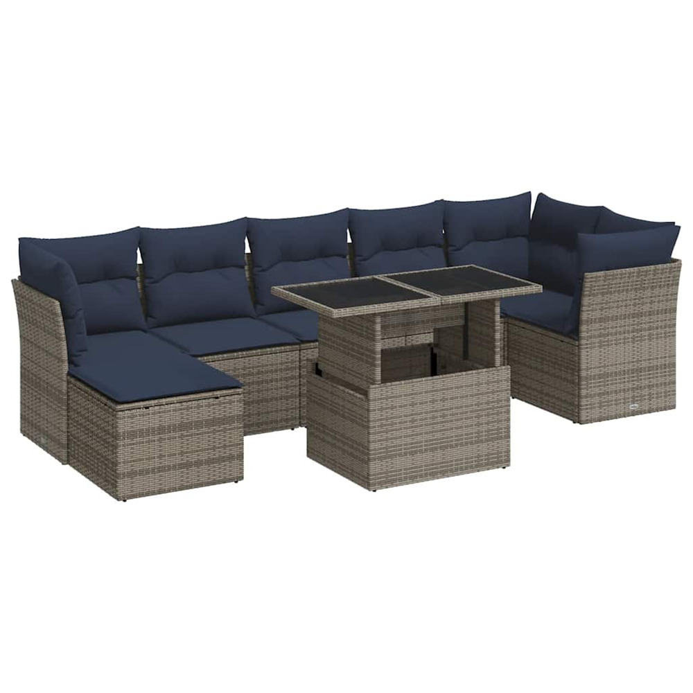 Salon de jardin avec coussins 8 pcs gris résine tressée acacia