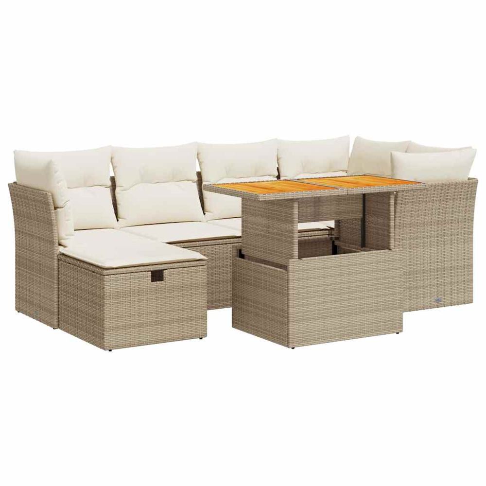 Salon de jardin avec coussins 7 pcs beige résine tressée acacia