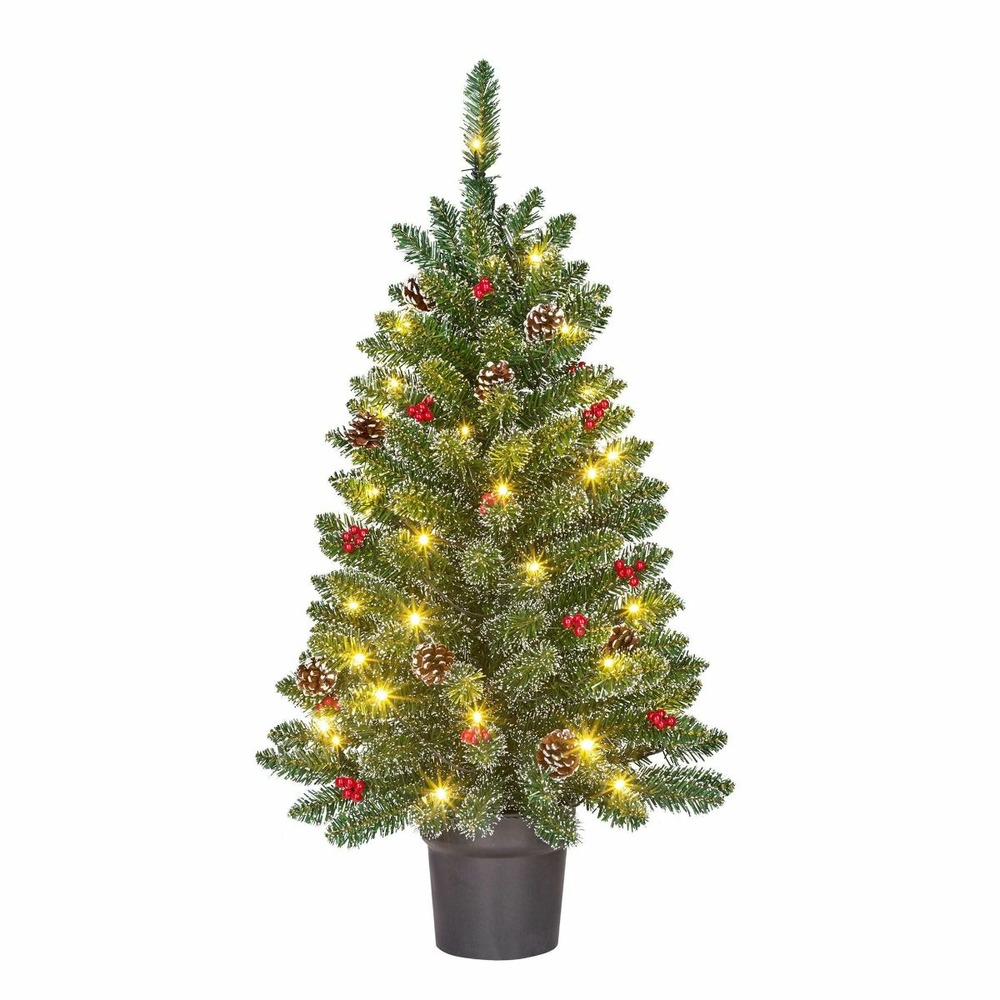 Black box trees creston sapin de noël artificiel lumineux h90 x ø50 cm - arbre en pot – decoration noel pour intérieur – vert