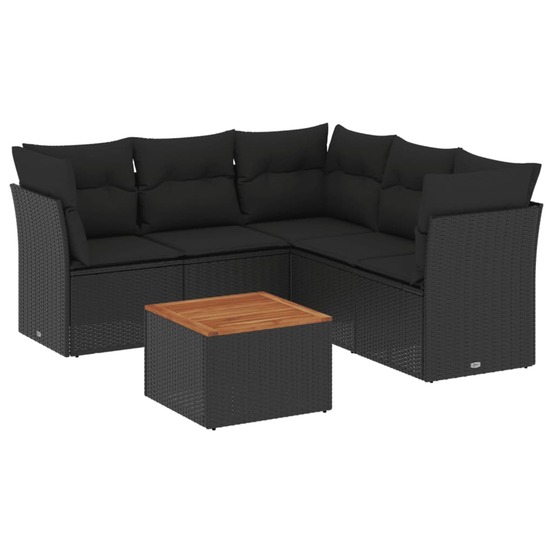 Salon de jardin 6 pcs avec coussins noir résine tressée