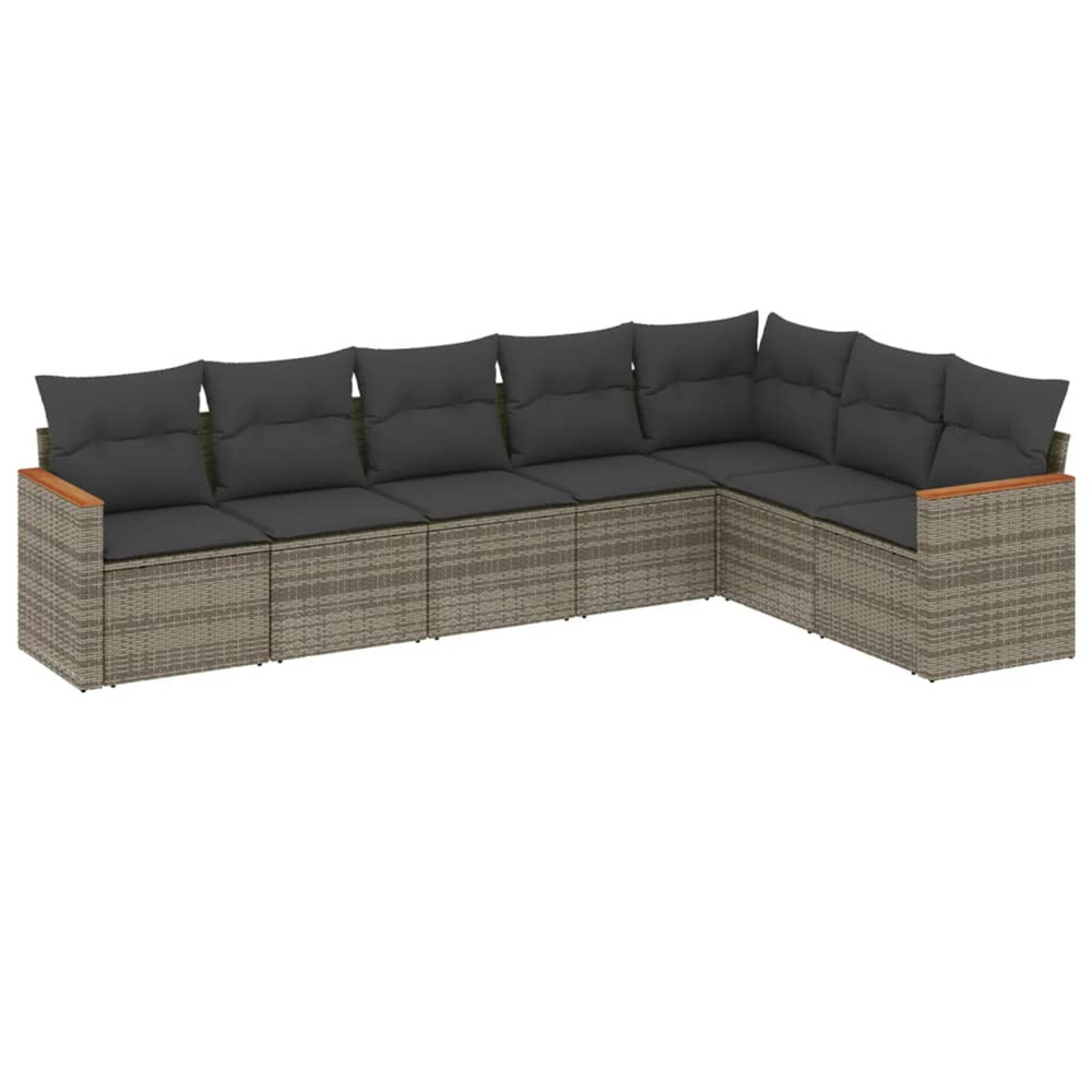 Salon de jardin avec coussins 7 pcs gris résine tressée
