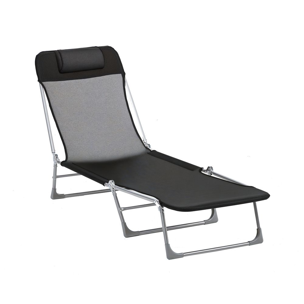 Bain de soleil transat pliable dossier réglable 5 positions acier teslin noir