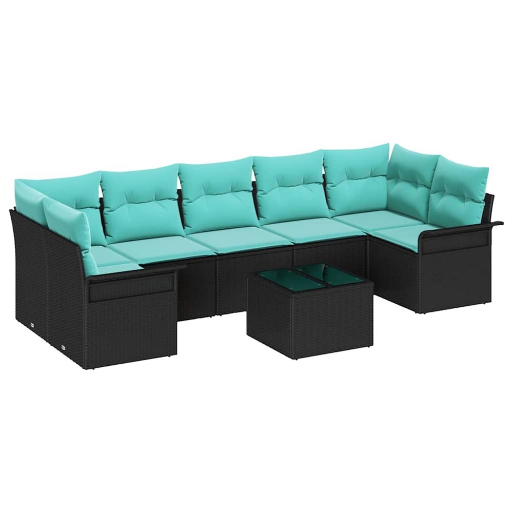 Ensemble de canapé de jardin 8 pc noir et turquoise polyrotin