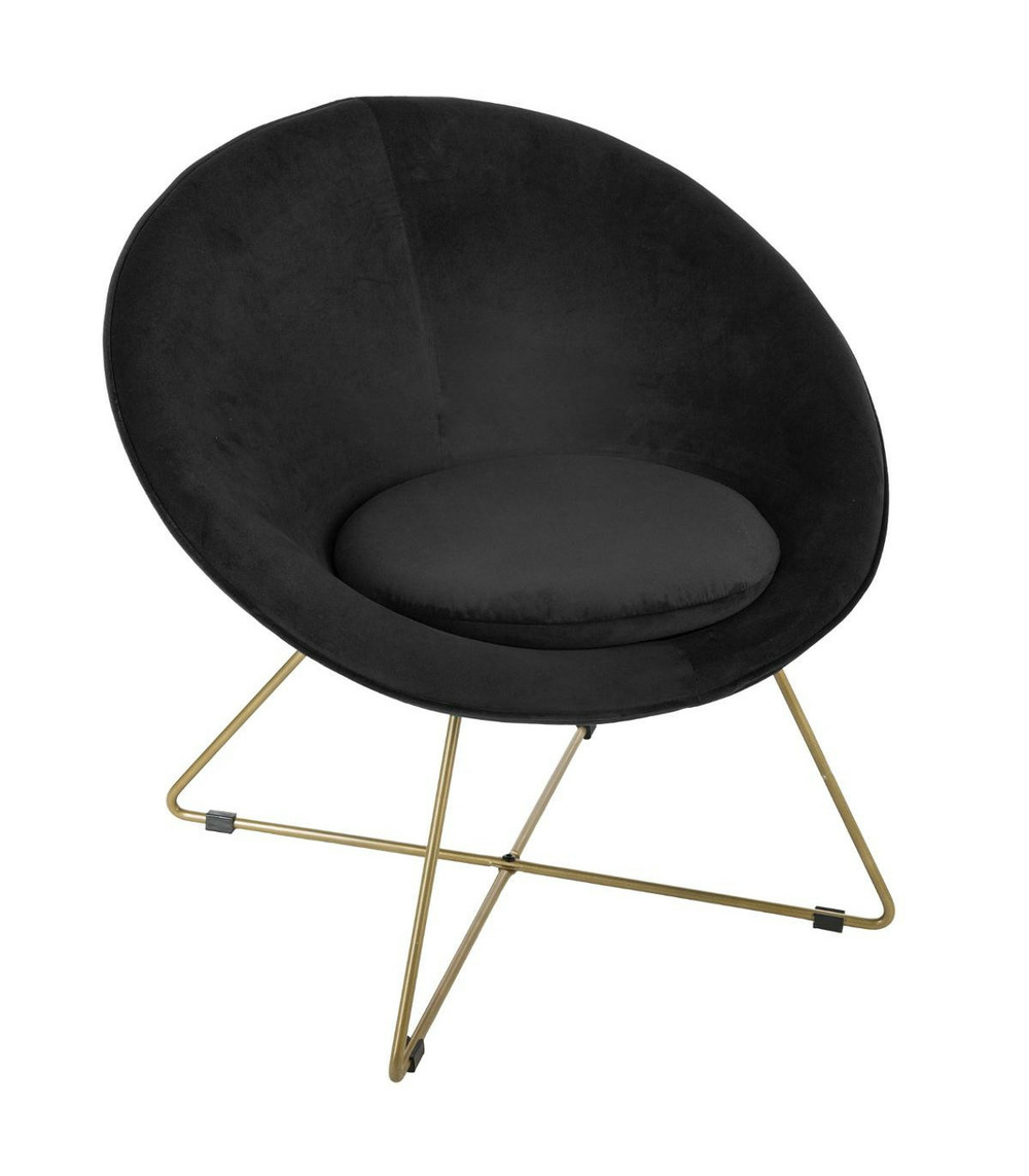 Fauteuil en velours noir et pieds en métal doré