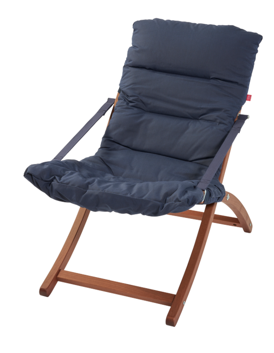 Fauteuil relax pliant - Linda soft - en hêtre et oléfine Bleu marine - L.89/96xl.61xH.92/102cm