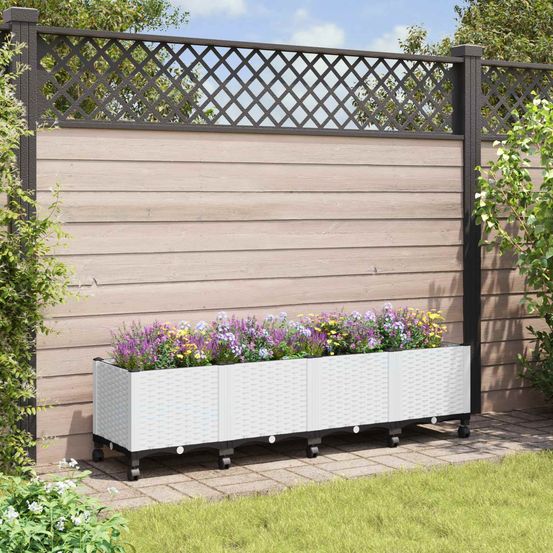 Jardinière surélevée pp extérieur grande capacité sur roues 160x40x48cm blanc