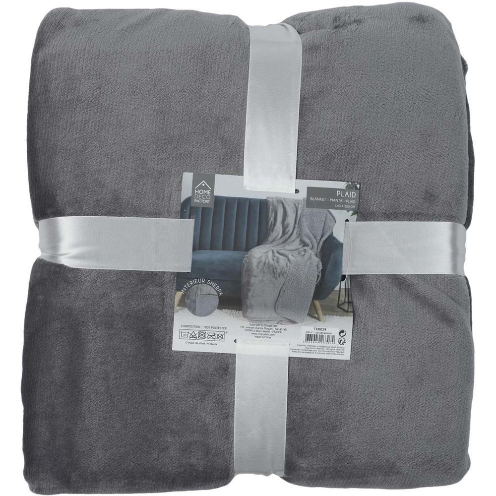 Plaid en flanelle et sherpa xxl 140x200 cm gris foncé