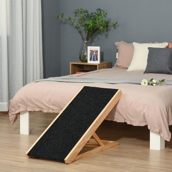 Rampe chien bois pin réglable pliable tapis antidérapant noir 90cm - comfortxl pet living