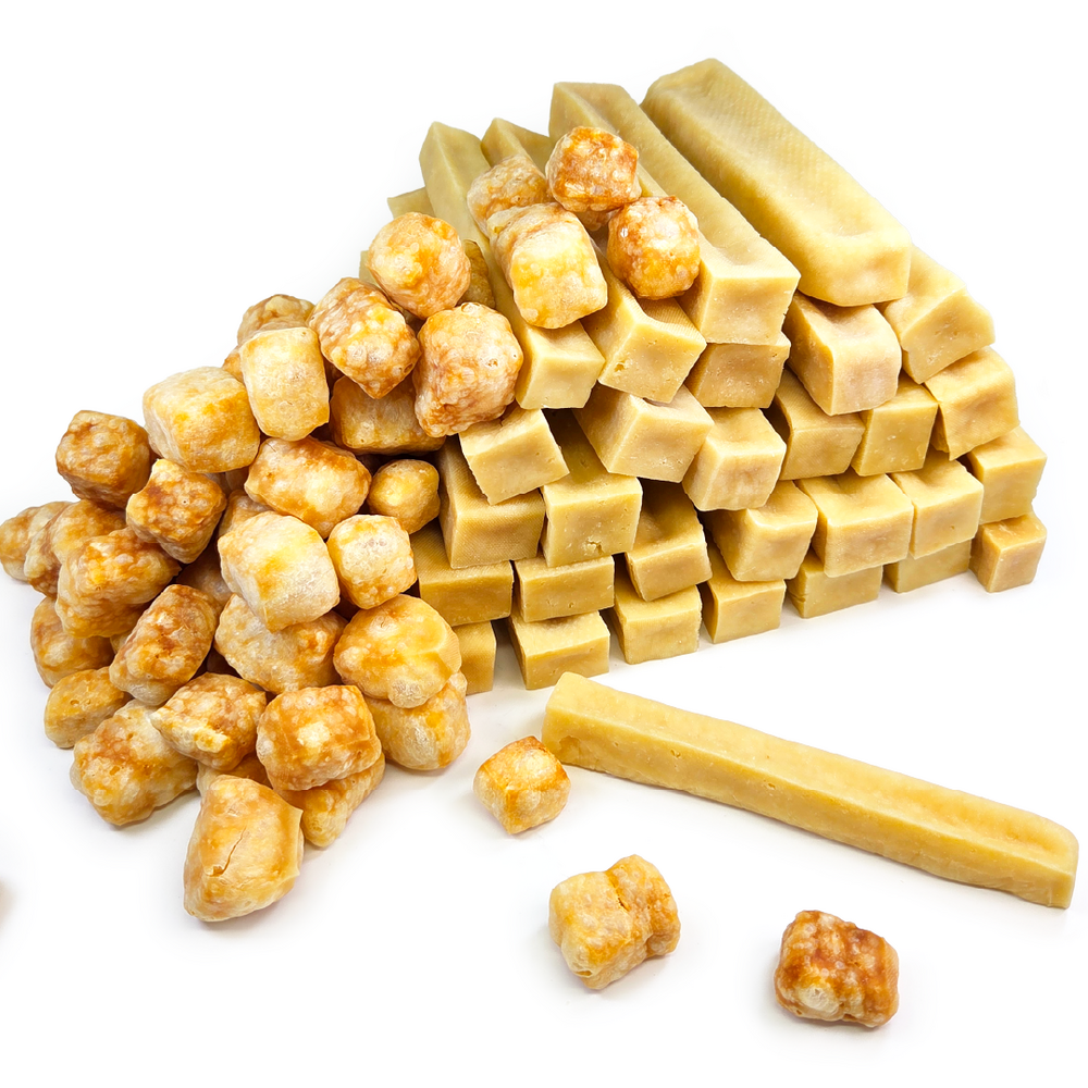 Plus Pack Duo : 48 Cheese Bones Small (2kg) + 300g de Croustillants au fromage, Lot économique pour petit chien (5-9kg)